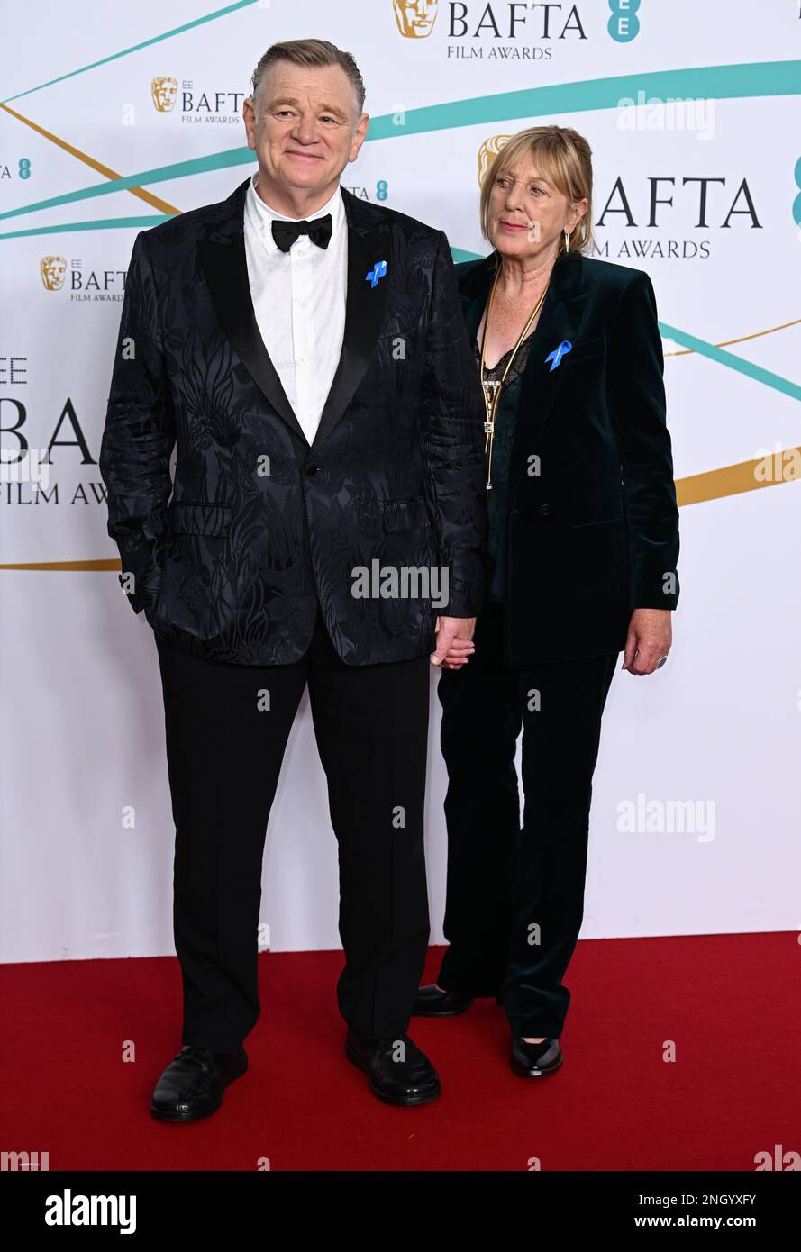 February 19th, 2023, London, UK. Brendan Gleeson and Mary Gleeson arriving at the 2023 EE BAFTA Film Awards, Royal Festival Hall, London. Credit: Doug Peters/EMPICS/Alamy Live News Stock Photo
