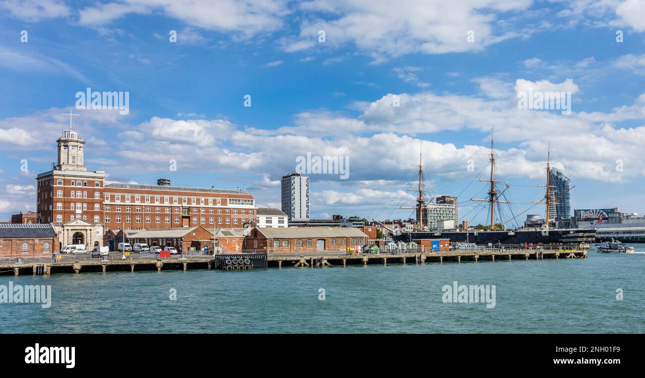 Semaphore Tower Building at His Majesty's Naval Base Portsmouth and HMS Warrior, Hampshire, South East England Stock Photo