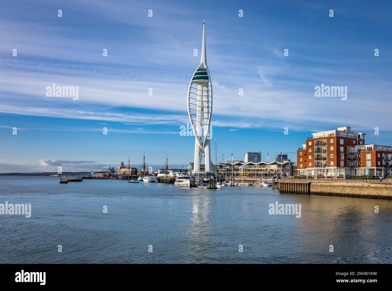view of 170 metre landmark Spinnaker Tower at Gun Wharf Quay, Portsmouth, Hampshire, South East England Stock Photo