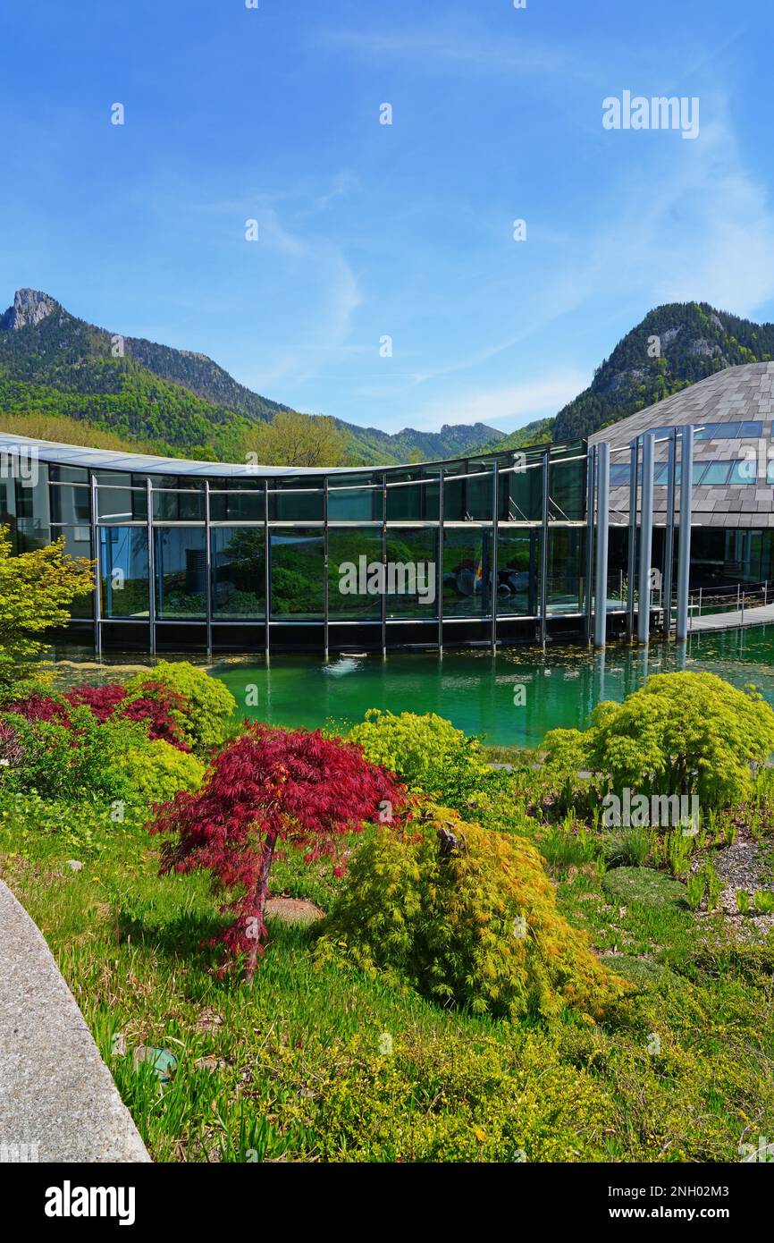 FUSCHL AM SEE, AUSTRIA –11 MAY 2022- View of the Red Bull Global Headquarters building and campus located in Fuschl, Austria, near Salzburg. Stock Photo