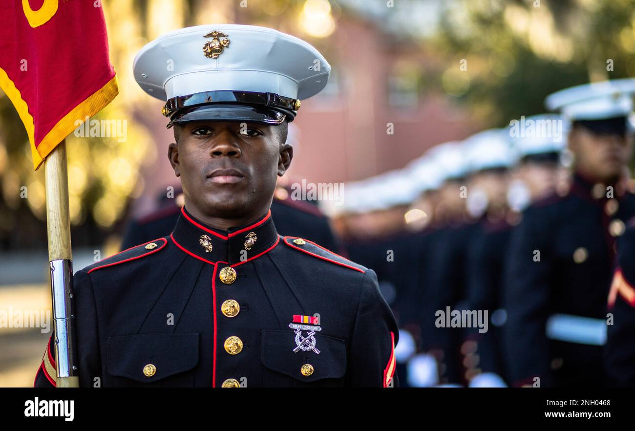 Marines with Delta Company, 1st Marine Training Battalion, march to the ...