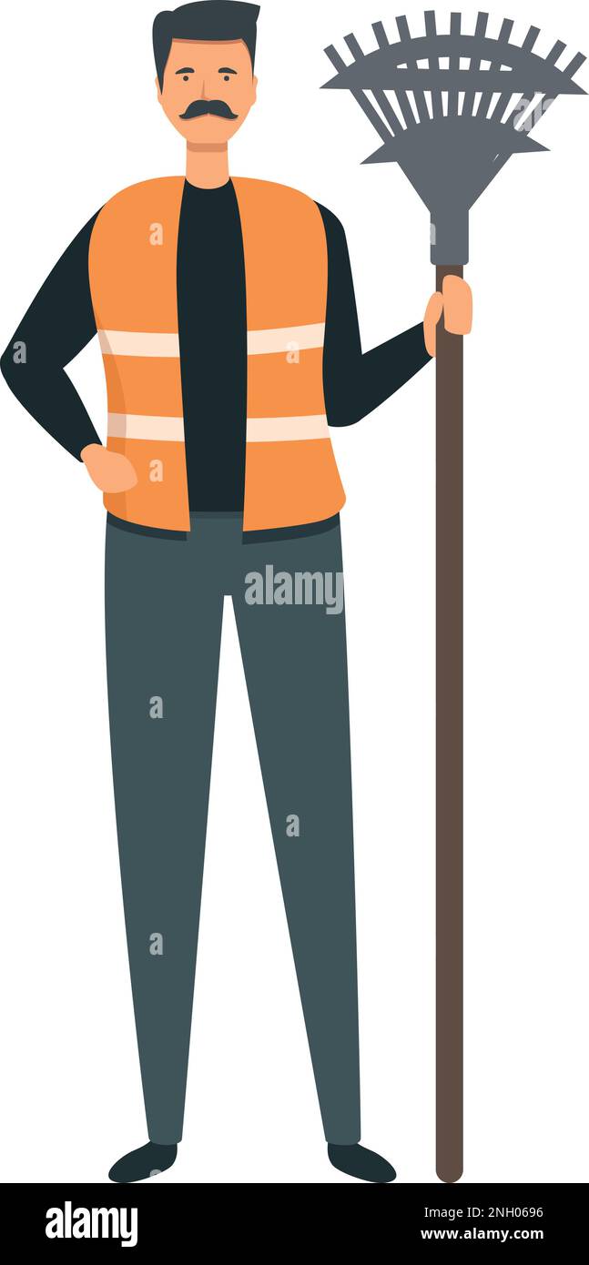 Cleaner with leaf rake icon cartoon vector. Street garbage. Waste ...