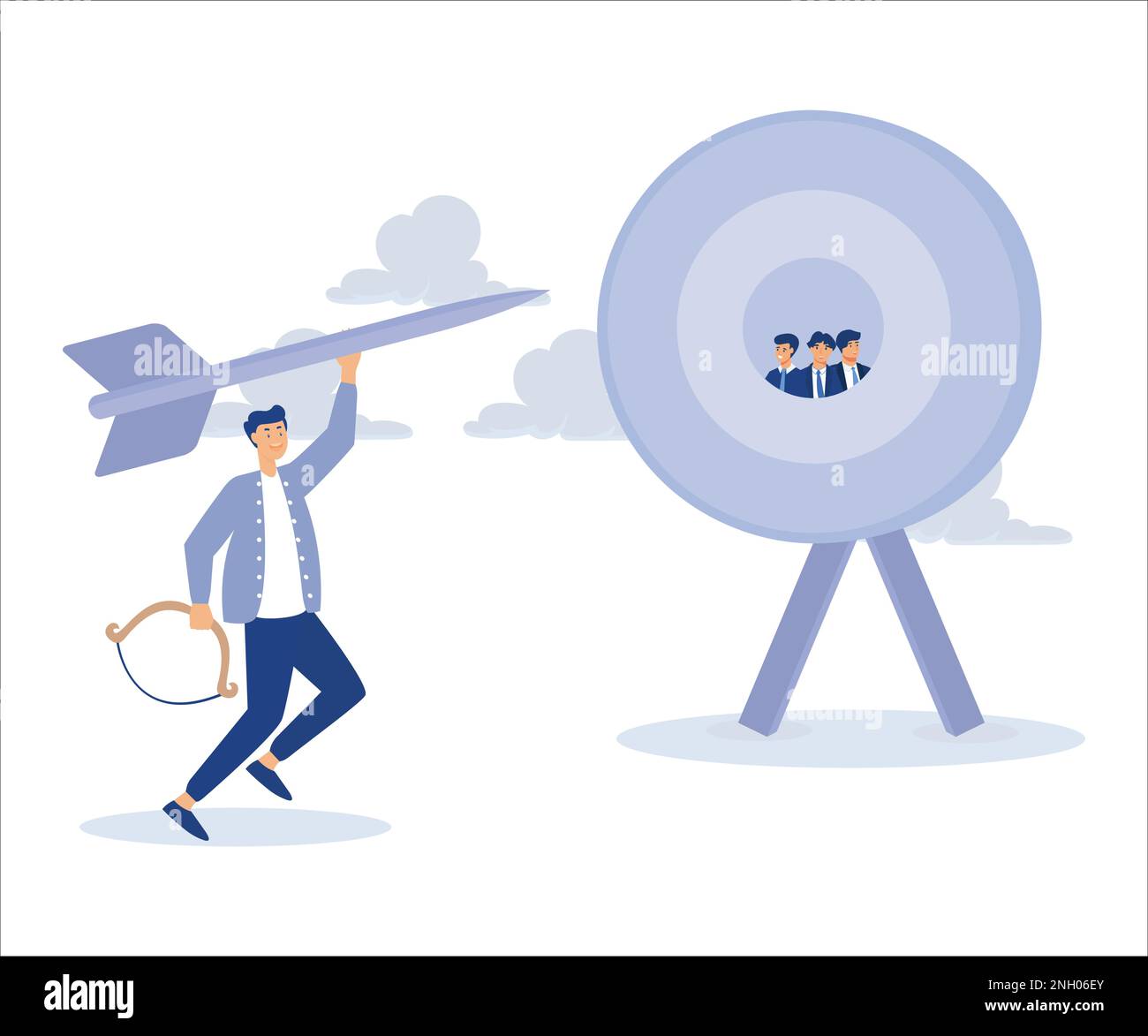 Target customer or target audience to aim for advertising, businessman marketer archer aim for customers in bulls eye target.Flat vector modern illust Stock Vector