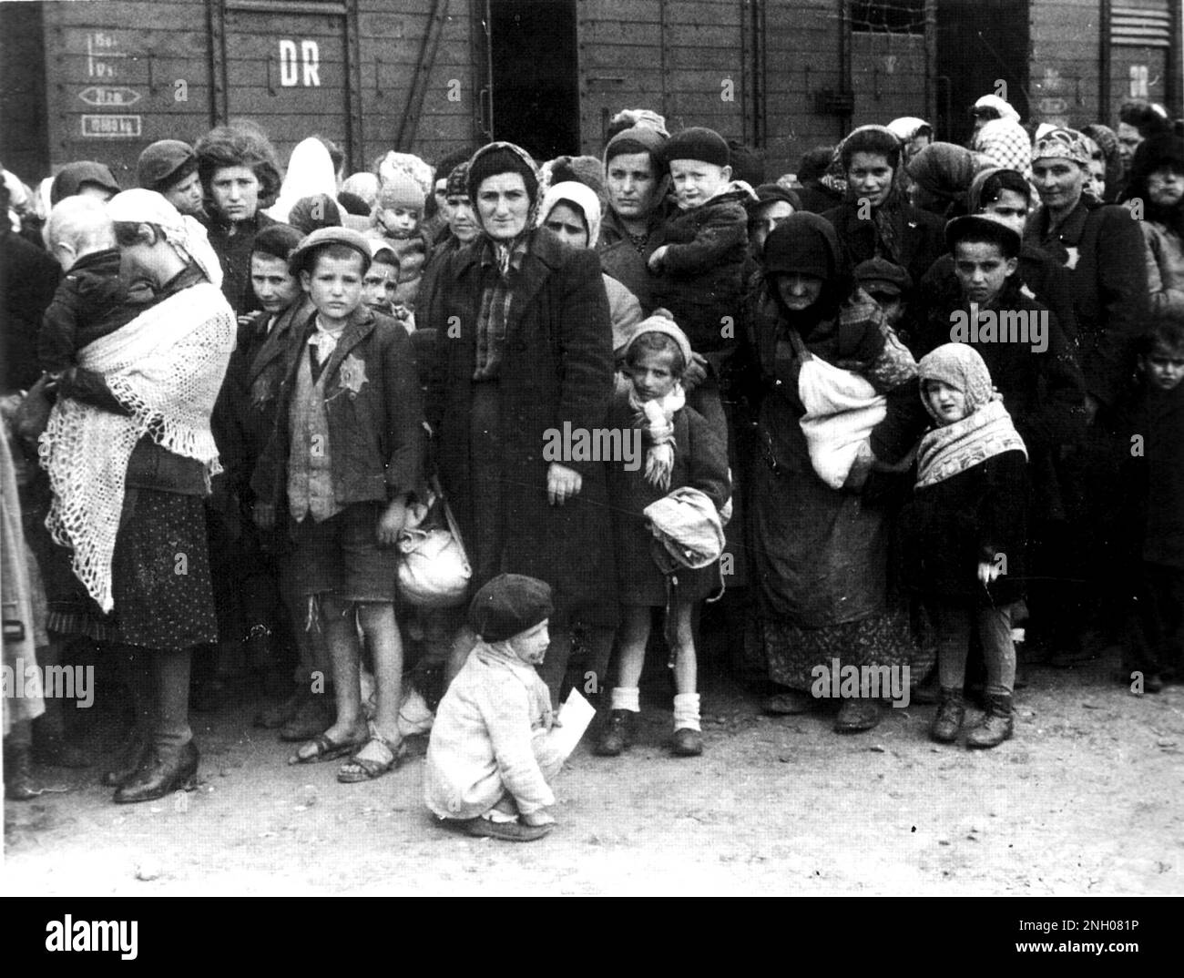 German Nazi death camp Auschwitz in Poland, arrival of Hungarian Jews, Summer 1944. Photo Bundesarchiv, Bild 183-N0827-318 / https://commons.wikimedia.org/w/index.php?curid=5367208 Stock Photo