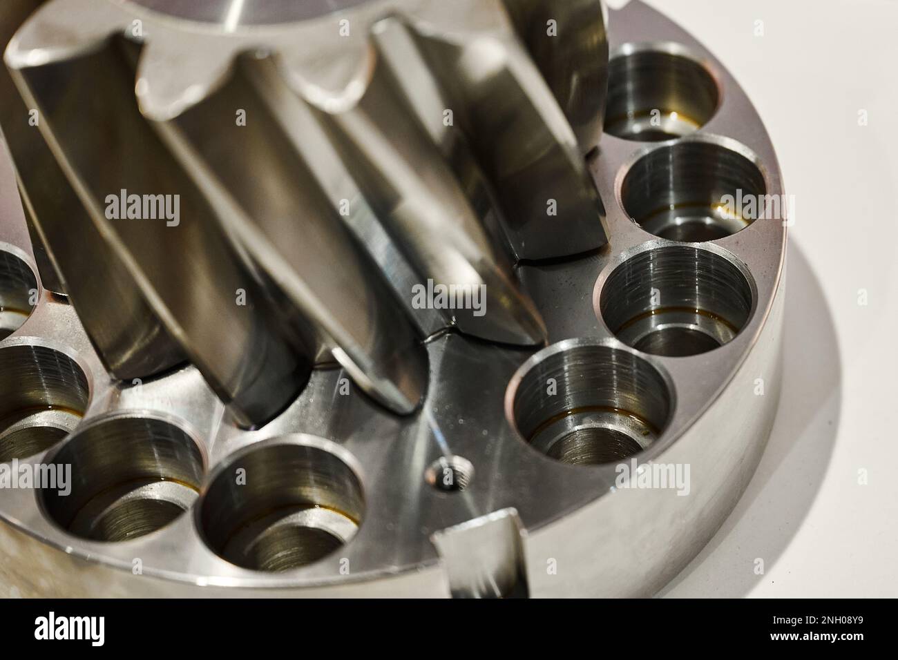 Helical gear. Backlash free spur gear system on light Stock Photo Alamy