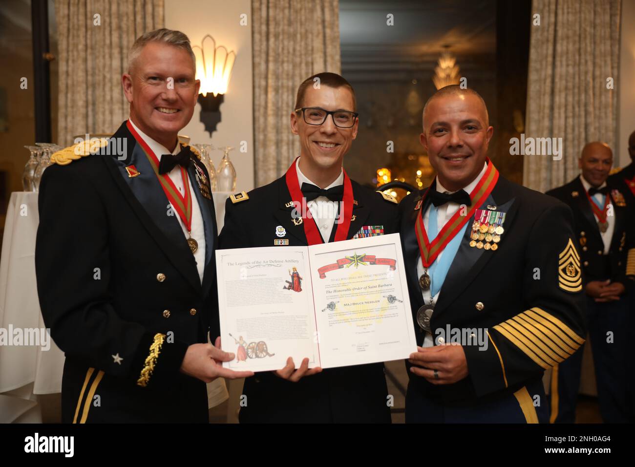 Maj. Bruce Nessler, Staff Judge Advocate, 32d AAMDC, was inducted into the Honorable Order of Saint Barbara during the Saint Barbara's Social, December 3rd at the Plaza Hotel in El Paso, Texas Stock Photo