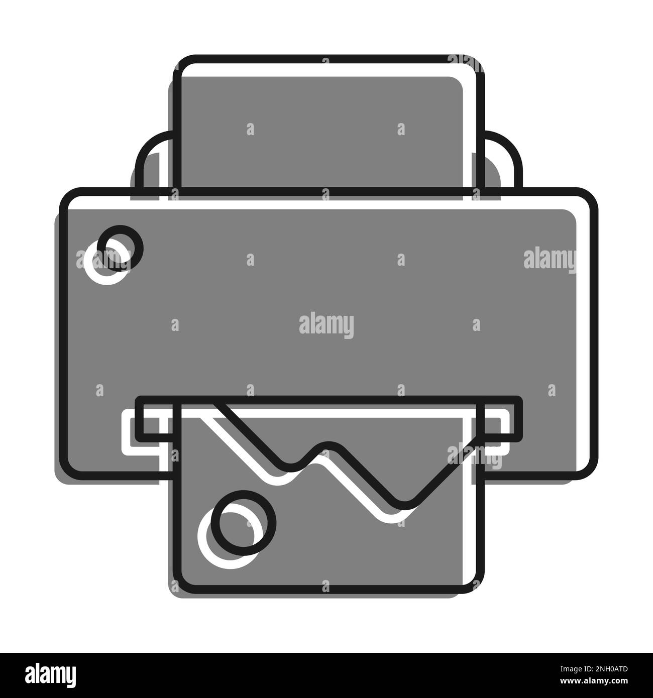 Linear filled with gray color icon. Inkjet Printer. Printing Documents In Office Using Copiers. Simple black and white vector On white background Stock Vector