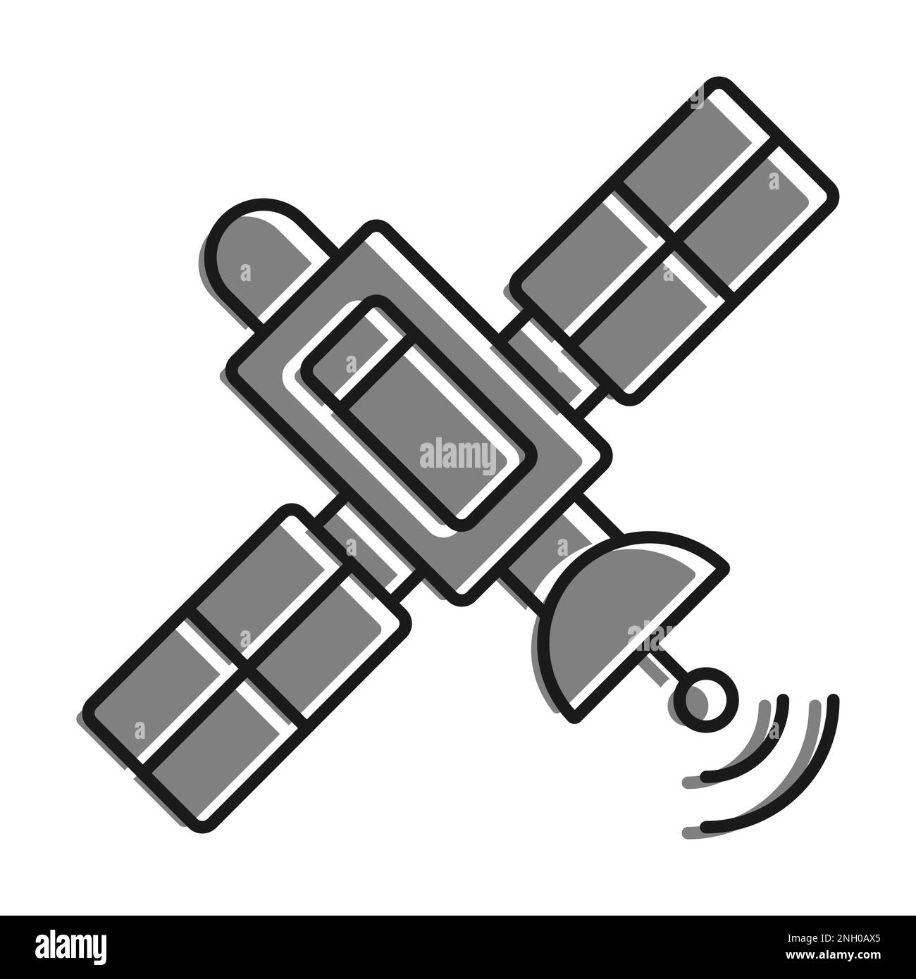 Linear filled with gray color icon. Satellite Fly And Transmit ...
