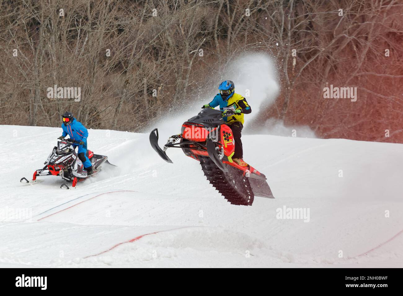 Snowmobile racing. Quebec,Canada Stock Photo