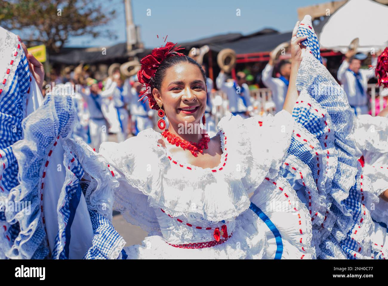 Barranquilla, Colombia. 18th Feb, 2023. Colombians parade and dance during the 'Batalla de las Flores' parade in Barranquilla, Colombia during the Carnival of Barranquilla on february 18, 2023. Photo by: Roxana Charris/Long Visual Press Credit: Long Visual Press/Alamy Live News Stock Photo