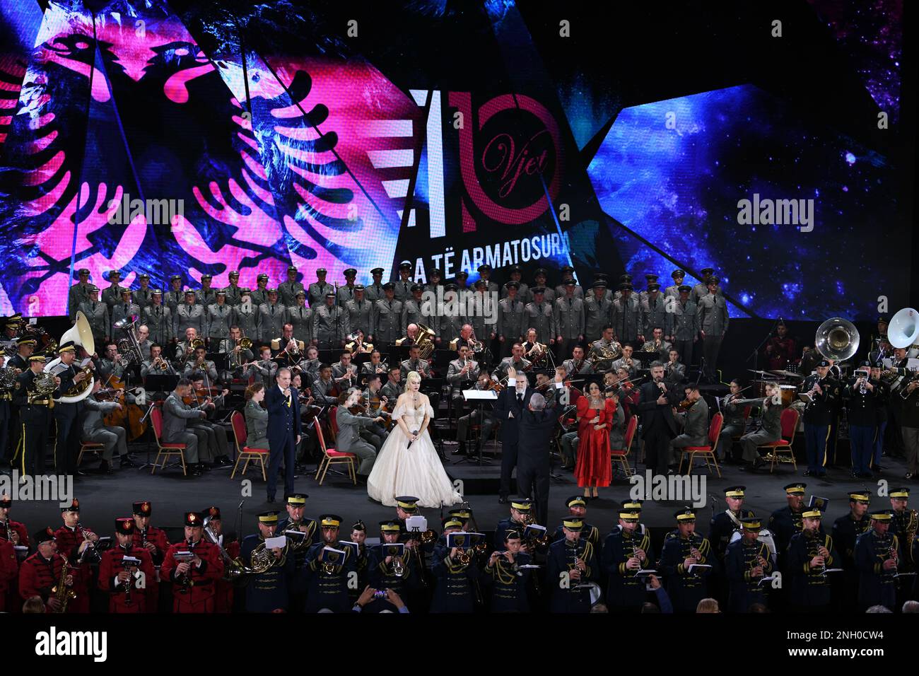 Musicians at Albania’s Independence Celebration perform a music piece