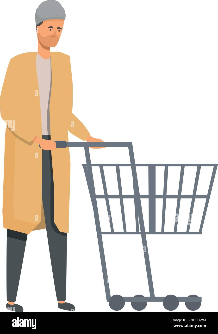 Homeless with shop cart icon cartoon vector. Poverty people. Money