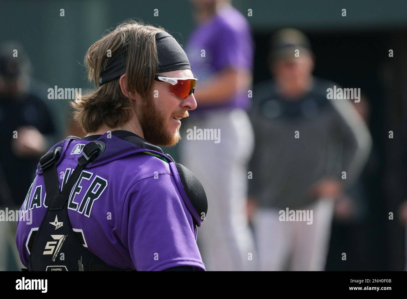 Colorado Rockies catcher Willie MacIver waits his turn during pitching  sessions during MLB spring training baseball workouts for Rockies pitchers  and catchers in Scottsdale, Ariz., Sunday, Feb. 19, 2023. (AP Photo/Ross D.