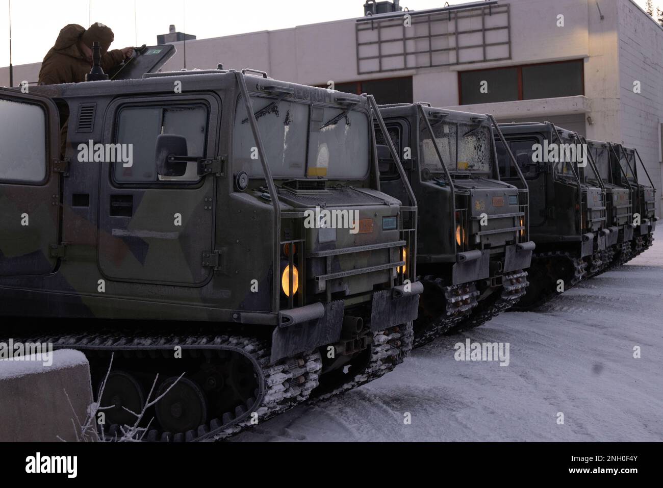 Norwegian Bandvagn 206 tracked vehicles are staged in Setermoen, Norway on Dec. 4, 2022. This communications upgrade enables U.S. Forces to better communicate during operations and exercises as well as set the groundwork for advanced communications capabilities with NATO Allies in the future. Stock Photo