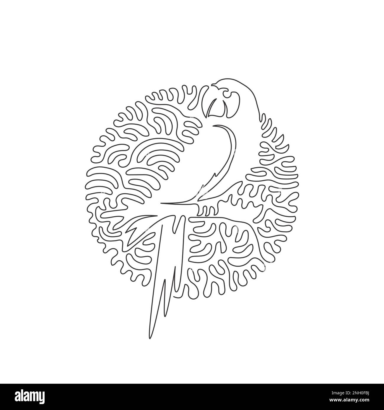 Single one curly line drawing of cute parrot abstract art. Continuous line draw graphic design vector illustration of exotic parrot for icon Stock Vector