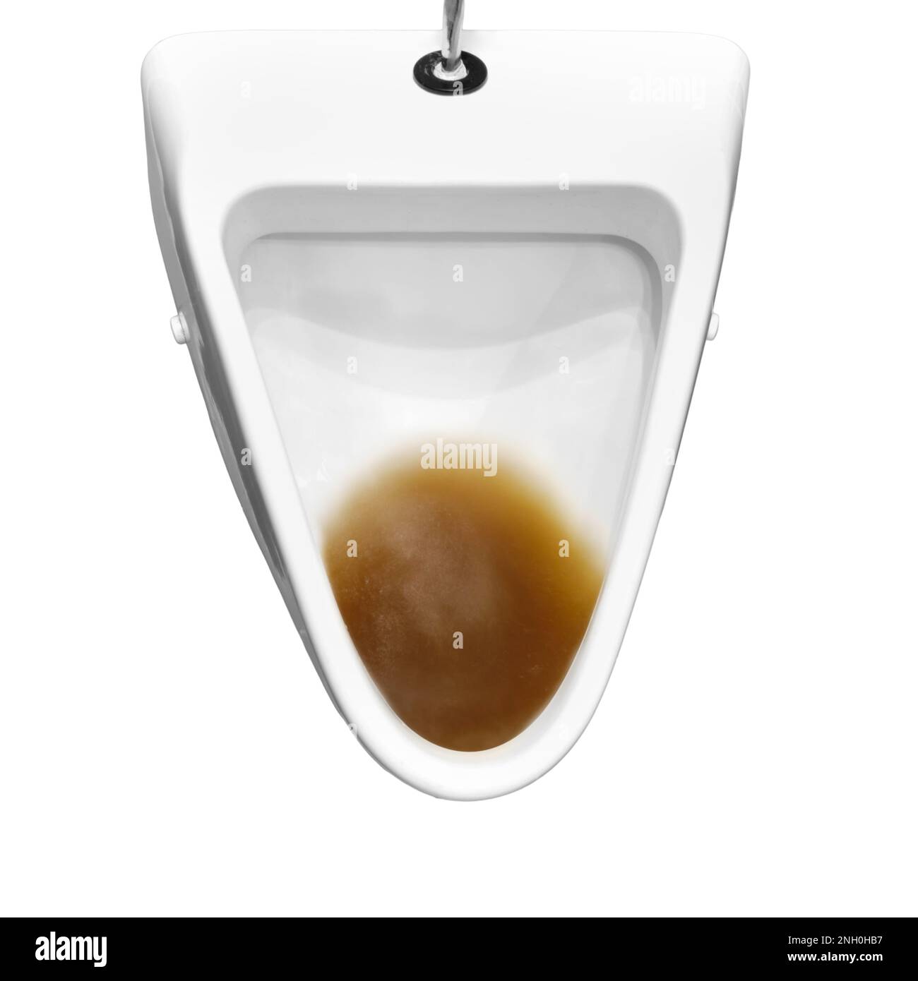 Dirty clogged urinal with water in the toilet of a restaurant, isolated