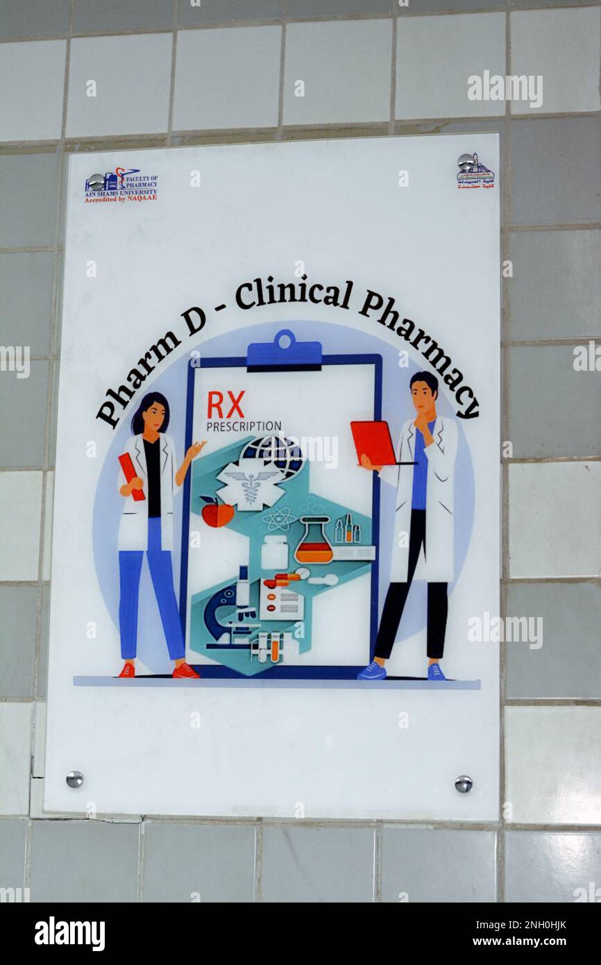 Cairo, Egypt, February 11 2023 Pharm D clinical pharmacy program sign