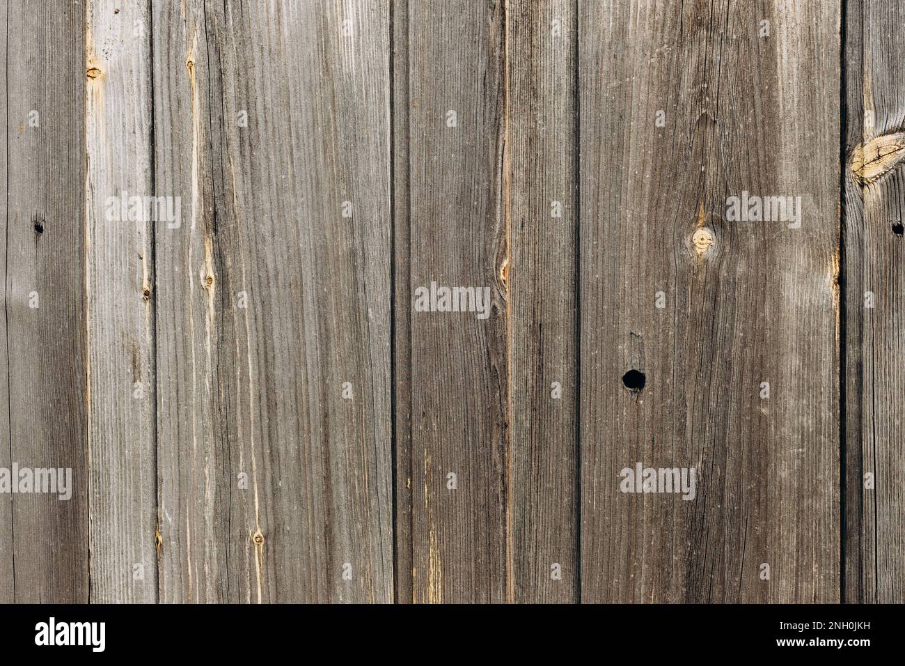 Old gray wood boards texture background. Weathered wooden wall with vertical planks Stock Photo