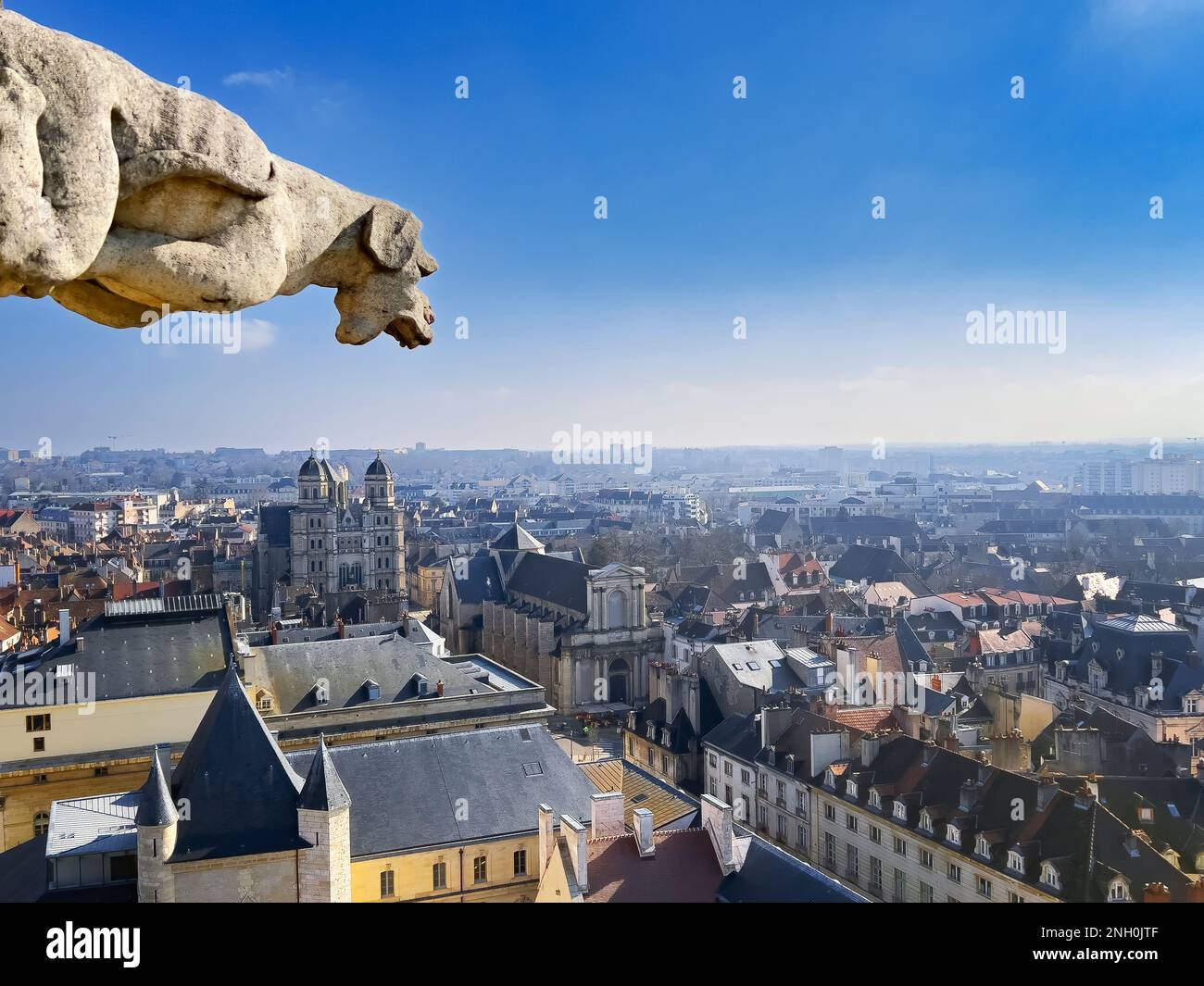 View of gargoyle on the top of city hall of Dijon, France Stock Photo