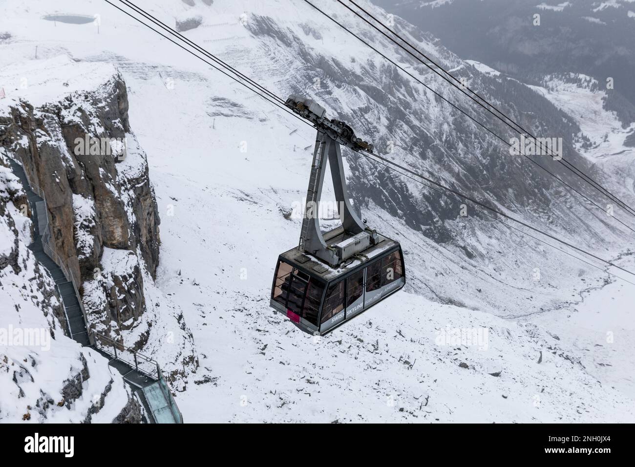 Interlaken, Switzerland - November 7, 2019: View on top of big cable ...