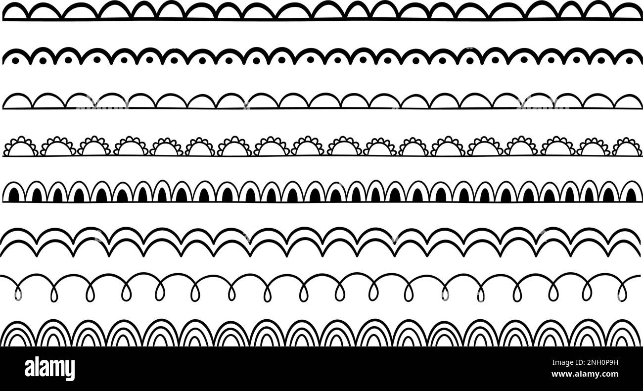 Doodle scalloped edge seamless brush stroke. Hand drawn scalloped