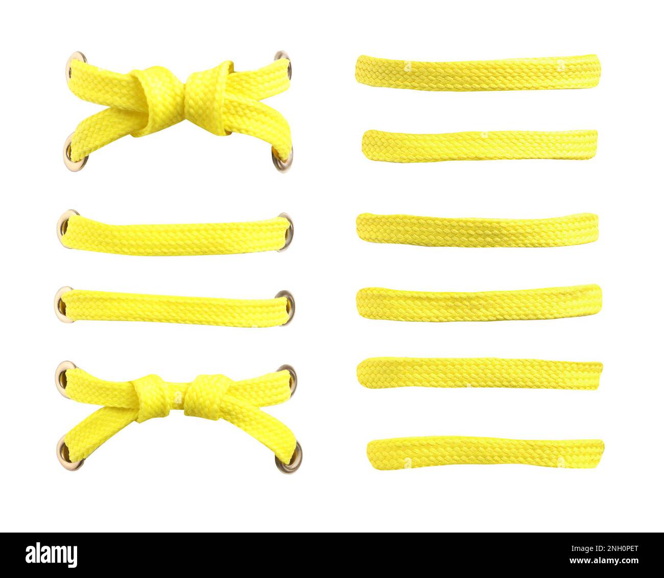 Yellow shoe laces on white background, collage Stock Photo Alamy