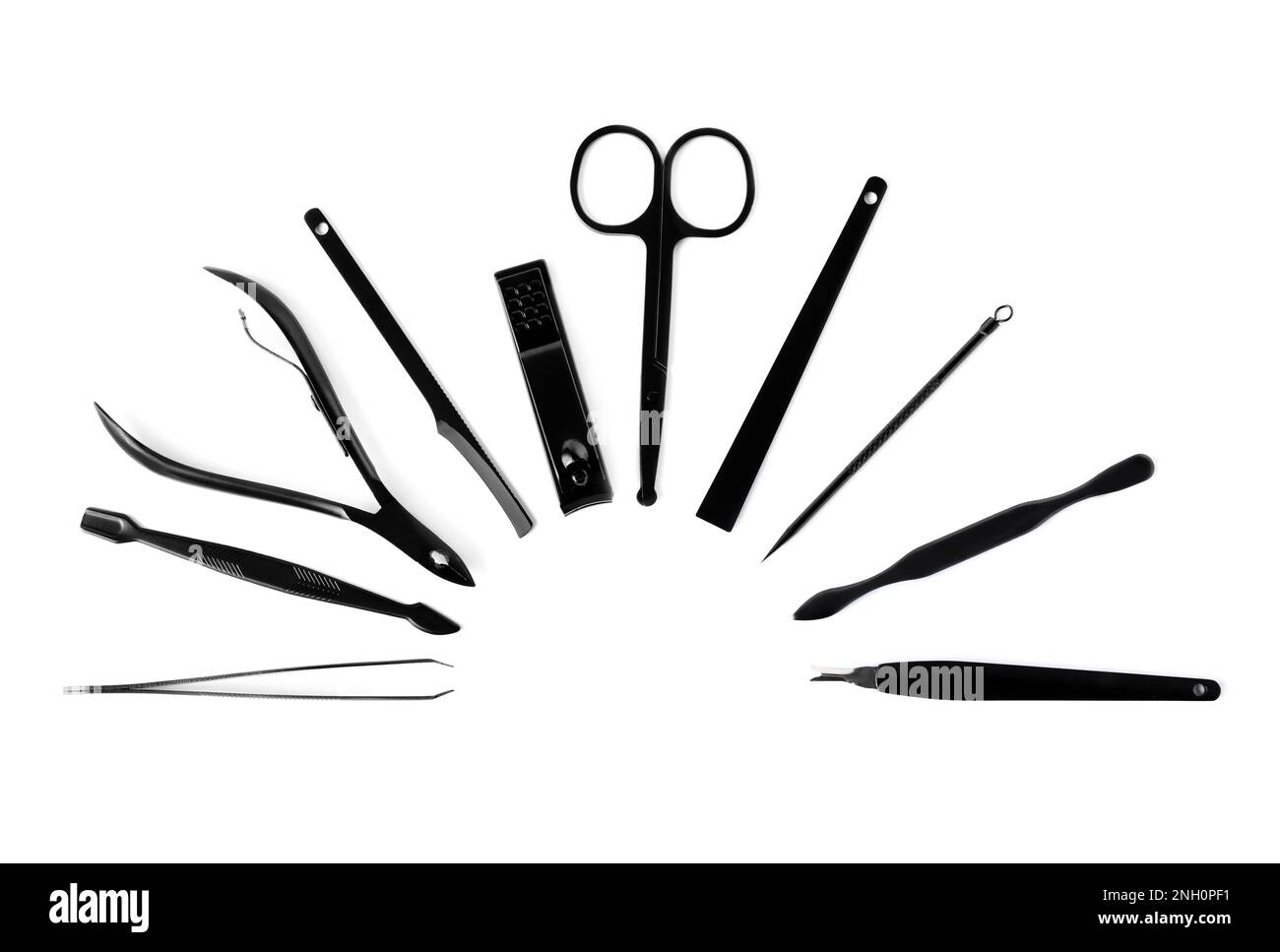 Manicure set on white background, top view Stock Photo