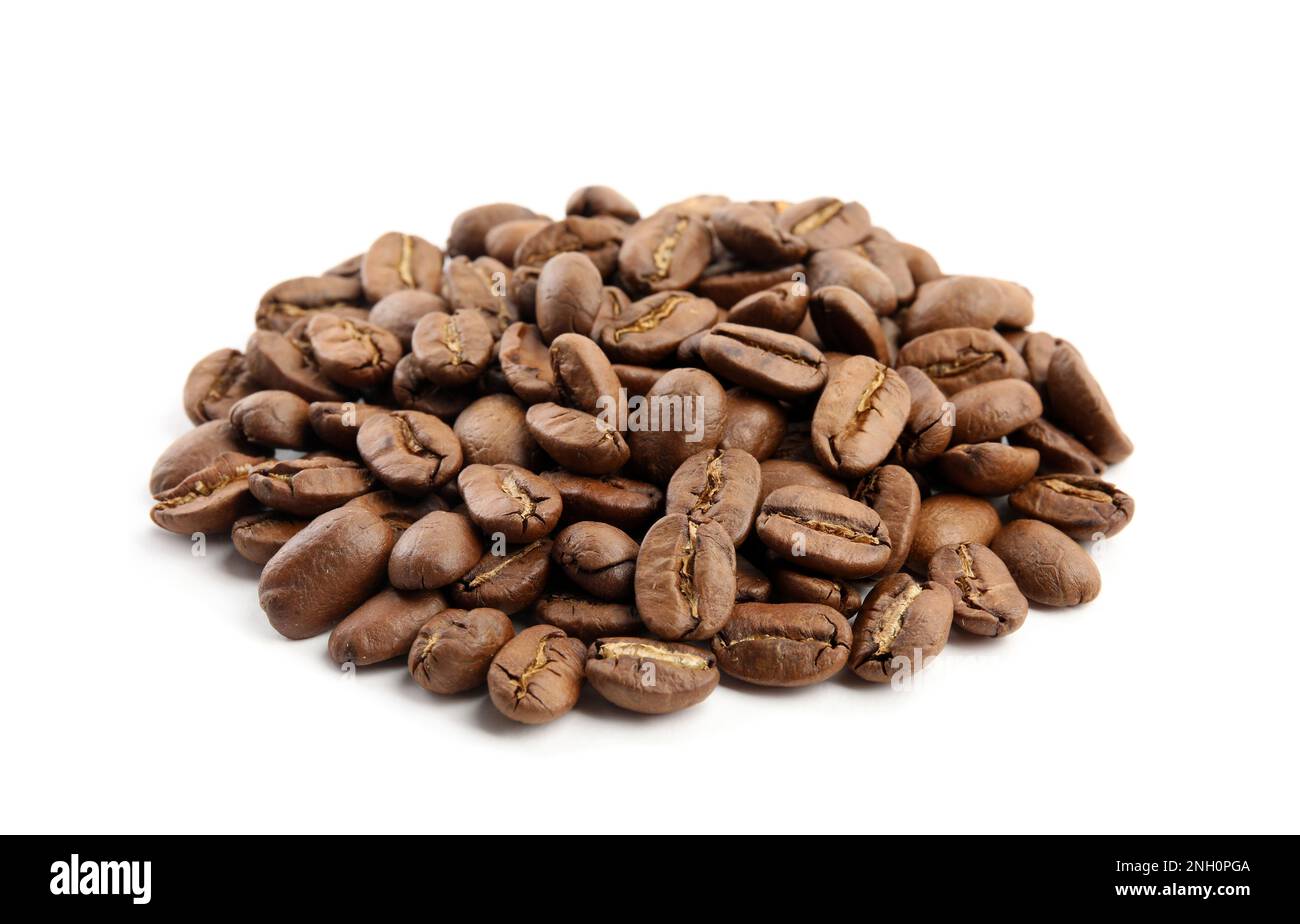 Heap of roasted coffee beans isolated on white Stock Photo - Alamy