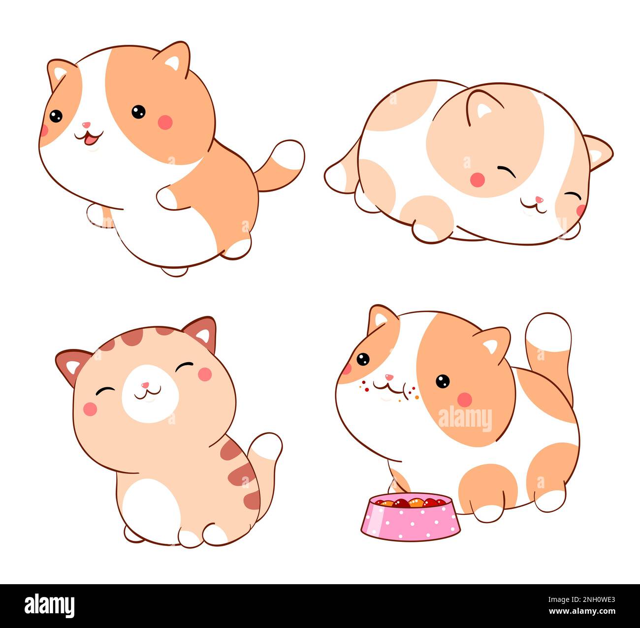 Set Of Three Kawaii Cute Fat White Cats In Different Poses Vector Anime  Japanese Style Illustration Readymade Print For T Shirt Endproduct With  Lettering Fallow Music Food Sleep Stock Illustration - Download