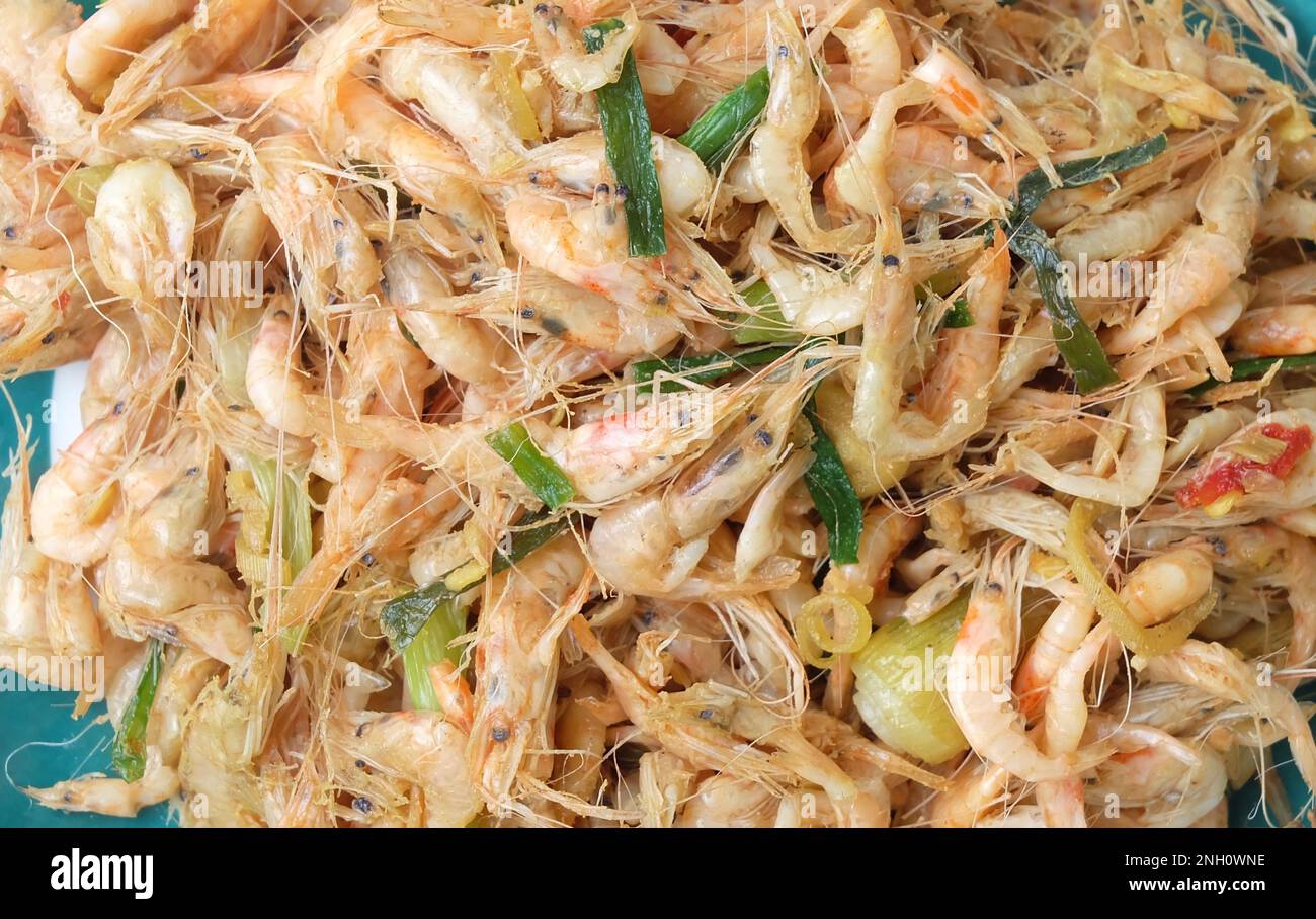 Thai Cuisine and Food, Spicy Shrimp Salad Mixing with Shallot, Chillies and Coriander Stock