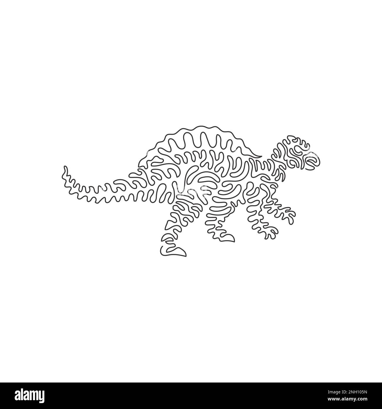 Continuous one line drawing of spine lizard abstract art. Single line editable stroke vector illustration of spinosaurus large carnivores Stock Vector