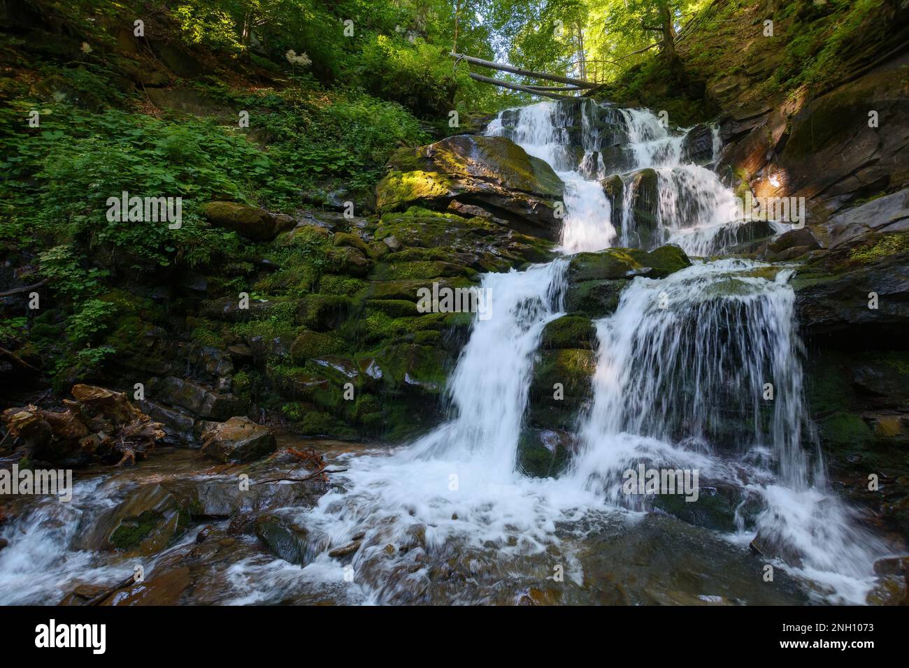 waterfall shypit of carpathian mountains. beautiful nature landscape in summer. popular travel destination of ukraine Stock Photo