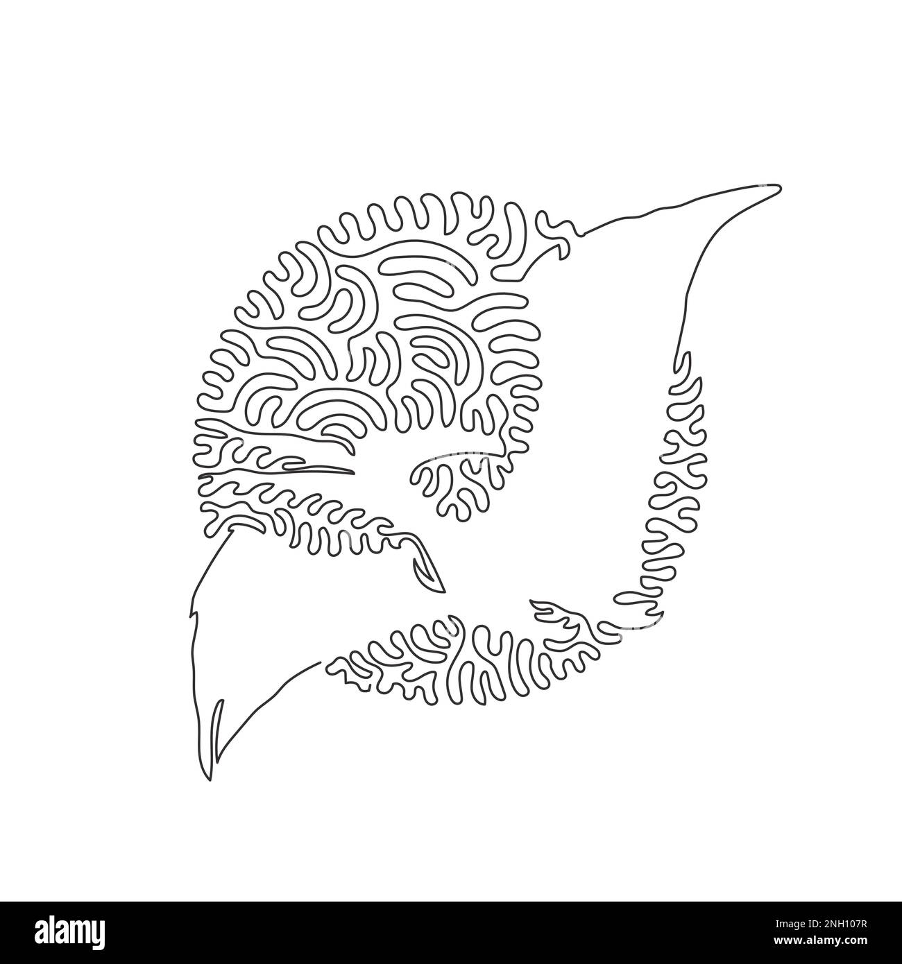 Single swirl continuous line drawing of winged reptile abstract art. Continuous line drawing design vector illustration of broad winged pterosaurs Stock Vector