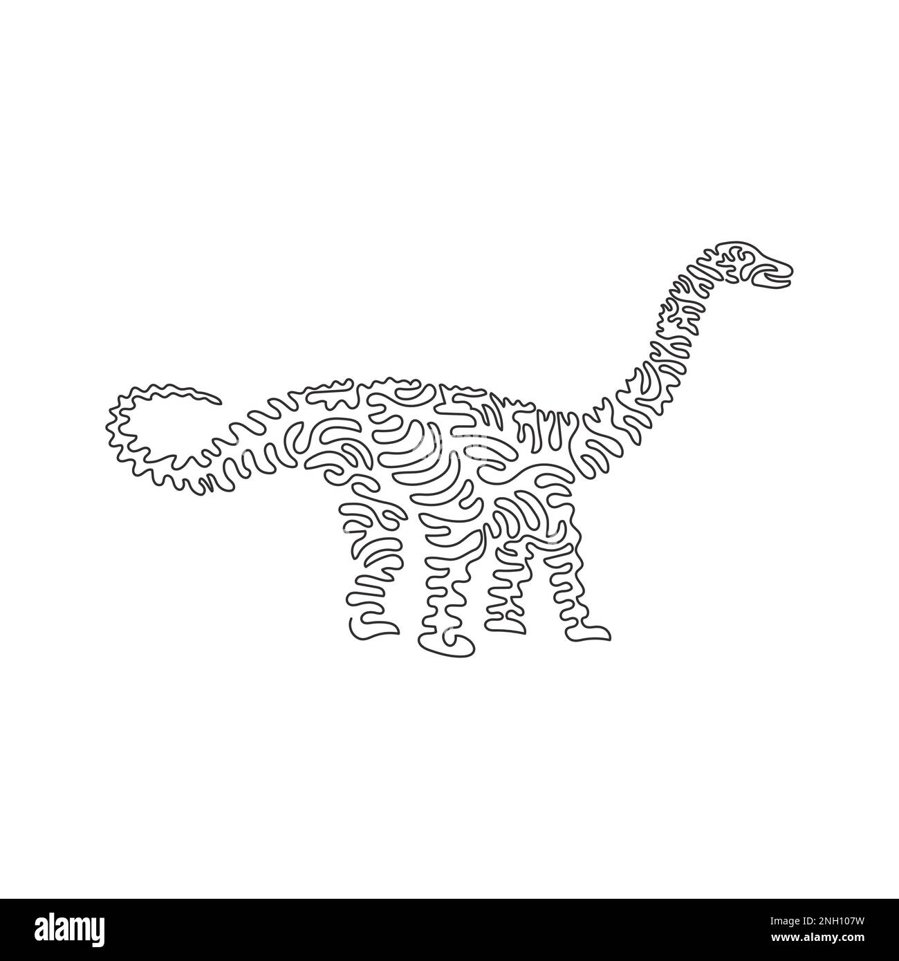 Continuous curve one line drawing of long neck dinosaurs abstract art
