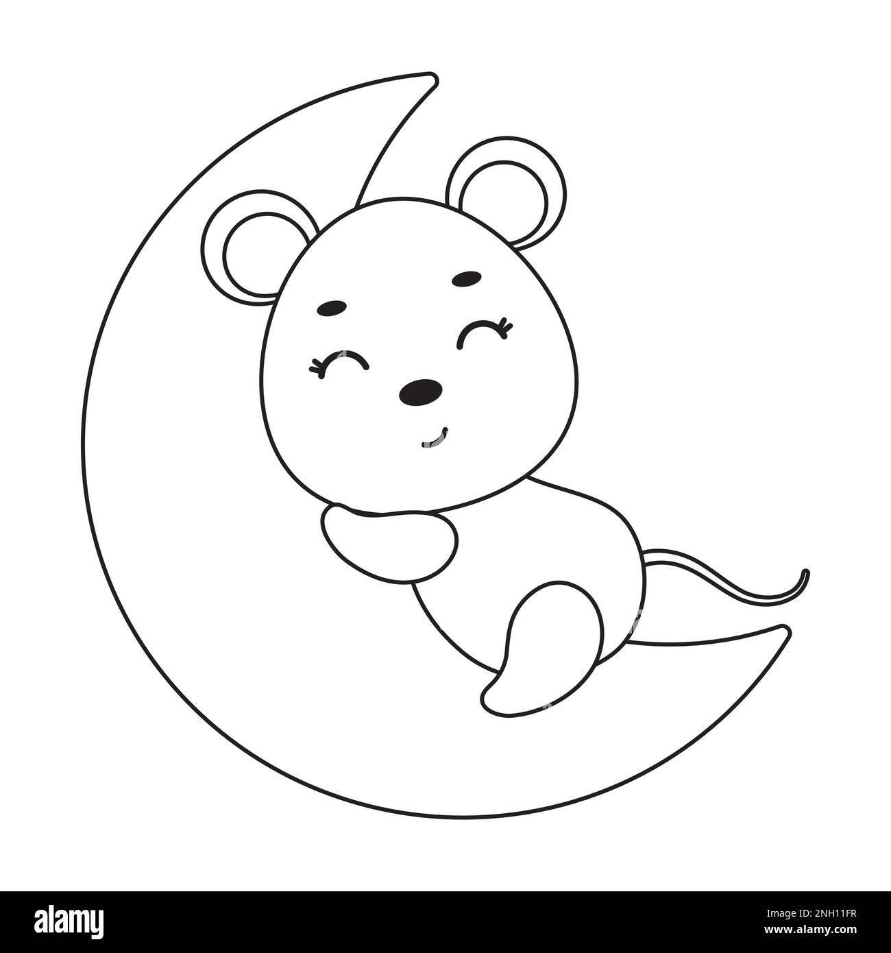 Coloring Page Cute Little Mouse Sleeping On Moon Coloring Book For coloring-page-cute-little-mouse-sleeping-on-moon-coloring-book-for