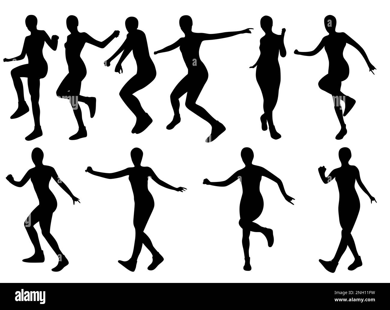 Tutorial steps to the shuffle dance. Clipping Path included for each silhouette. Stock Photo