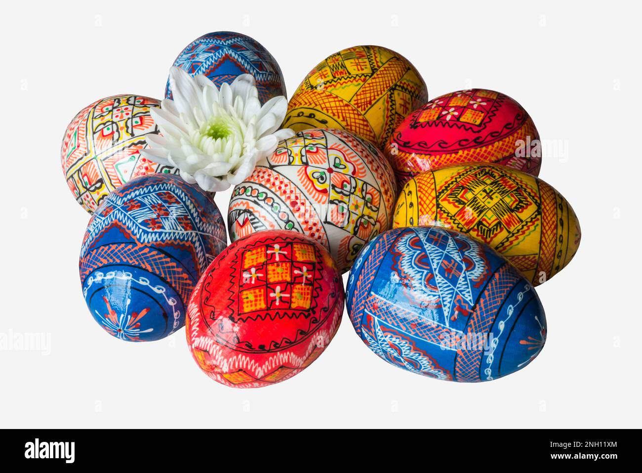 Easter eggs and spring flower on isolated white background Stock Photo ...