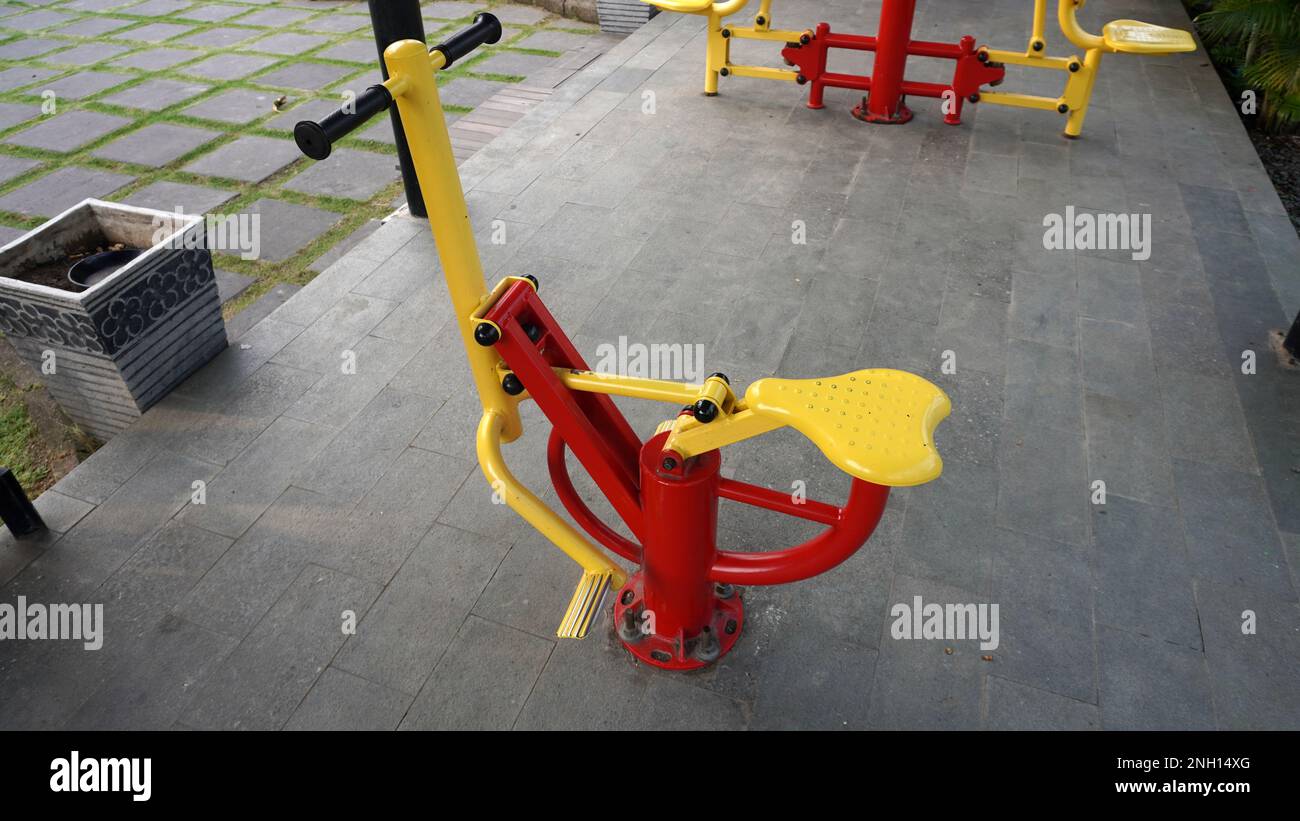gym fitness equipment in public area for leisure exercise activity Stock Photo