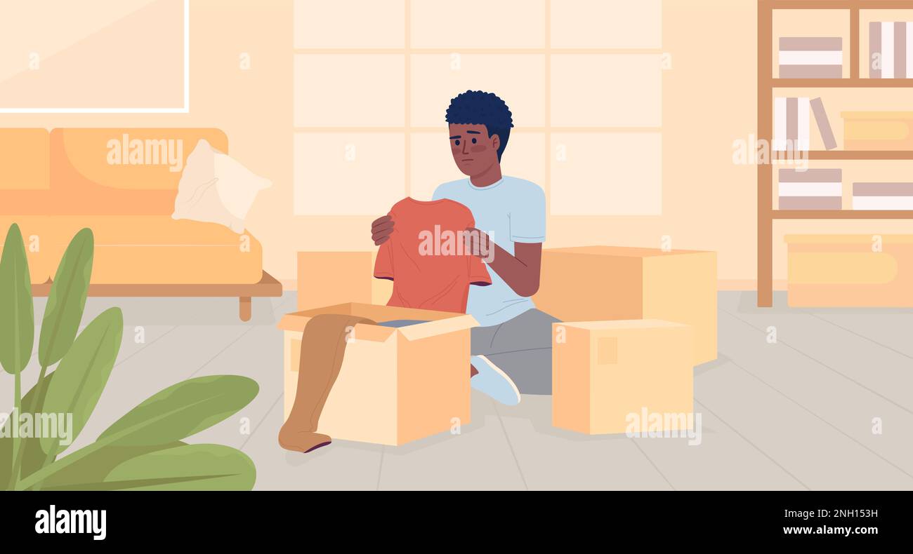 Decluttering before moving flat color vector illustration Stock Vector