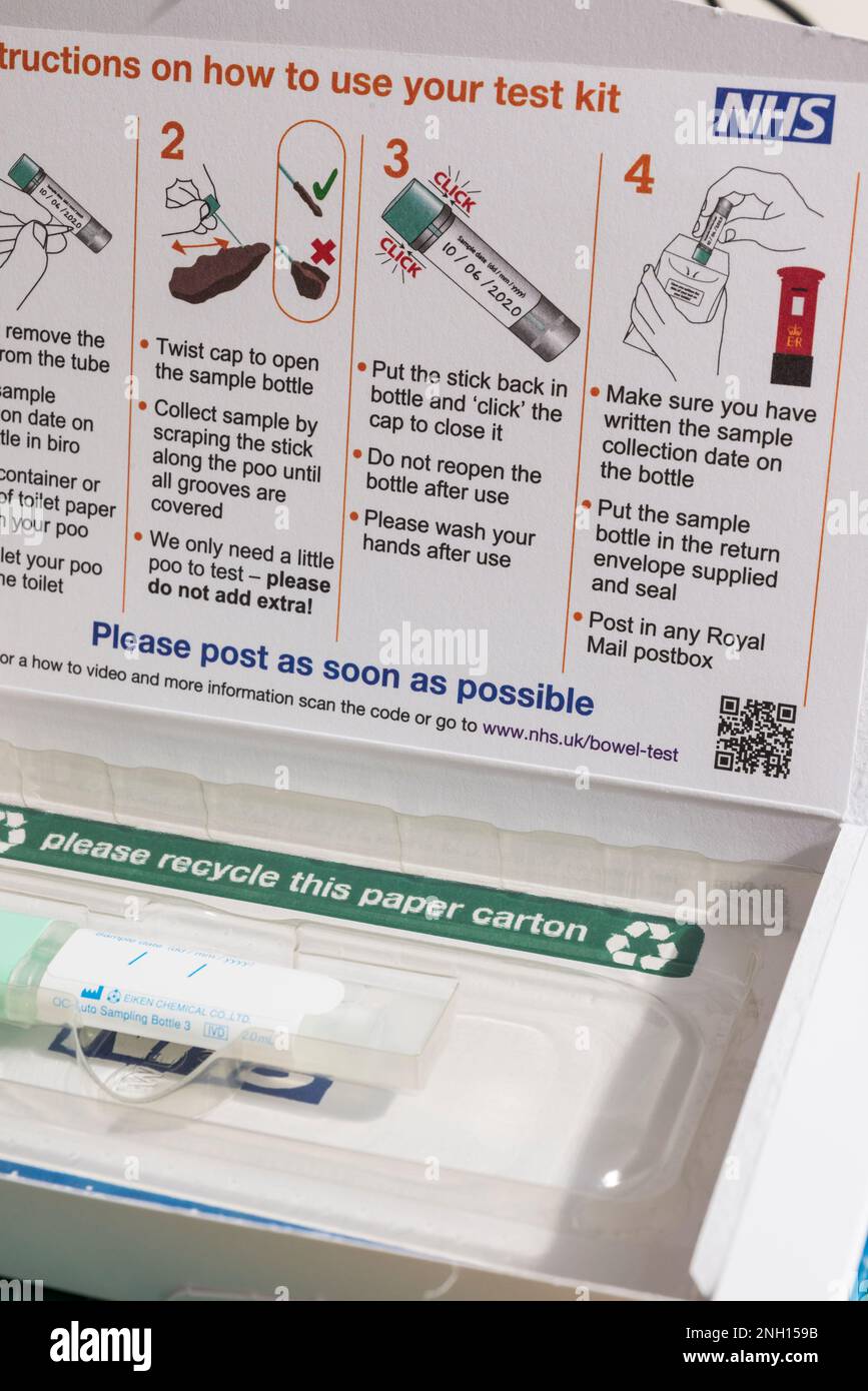 NHS bowel cancer test kit.  This is sent to everyone aged between 60 and 74, every two years, UK Stock Photo