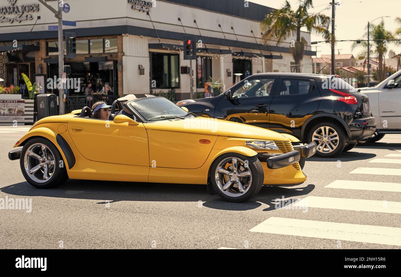 Long Beach, California USA - March 31, 2021: luxury car of yellow Chrysler Plymouth Prowler Stock Photo