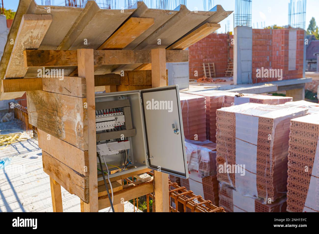 Fuse box, control panel with automatic fuses and sockets, electrical control panel enclosure for