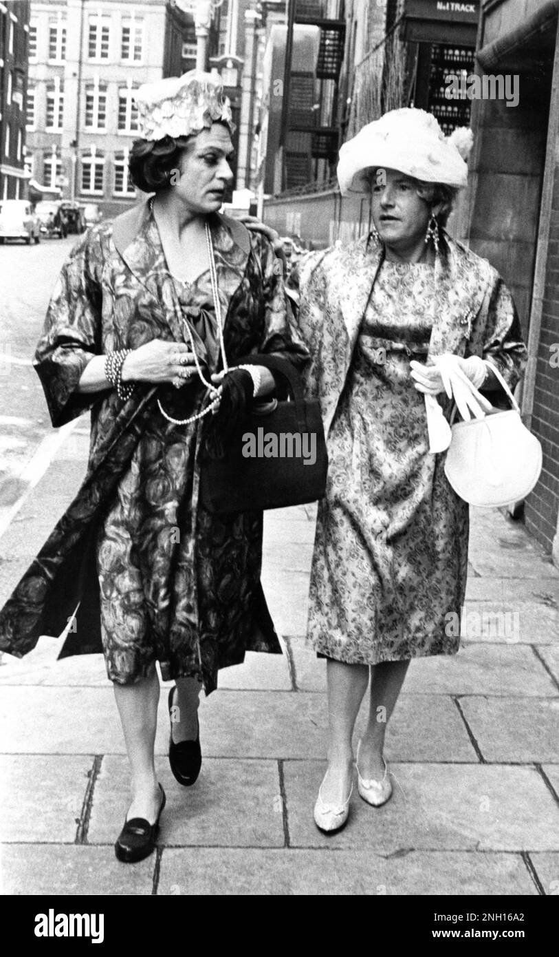 LAURENCE OLIVIER and KENNETH MORE in Drag in break during rehearsals ...