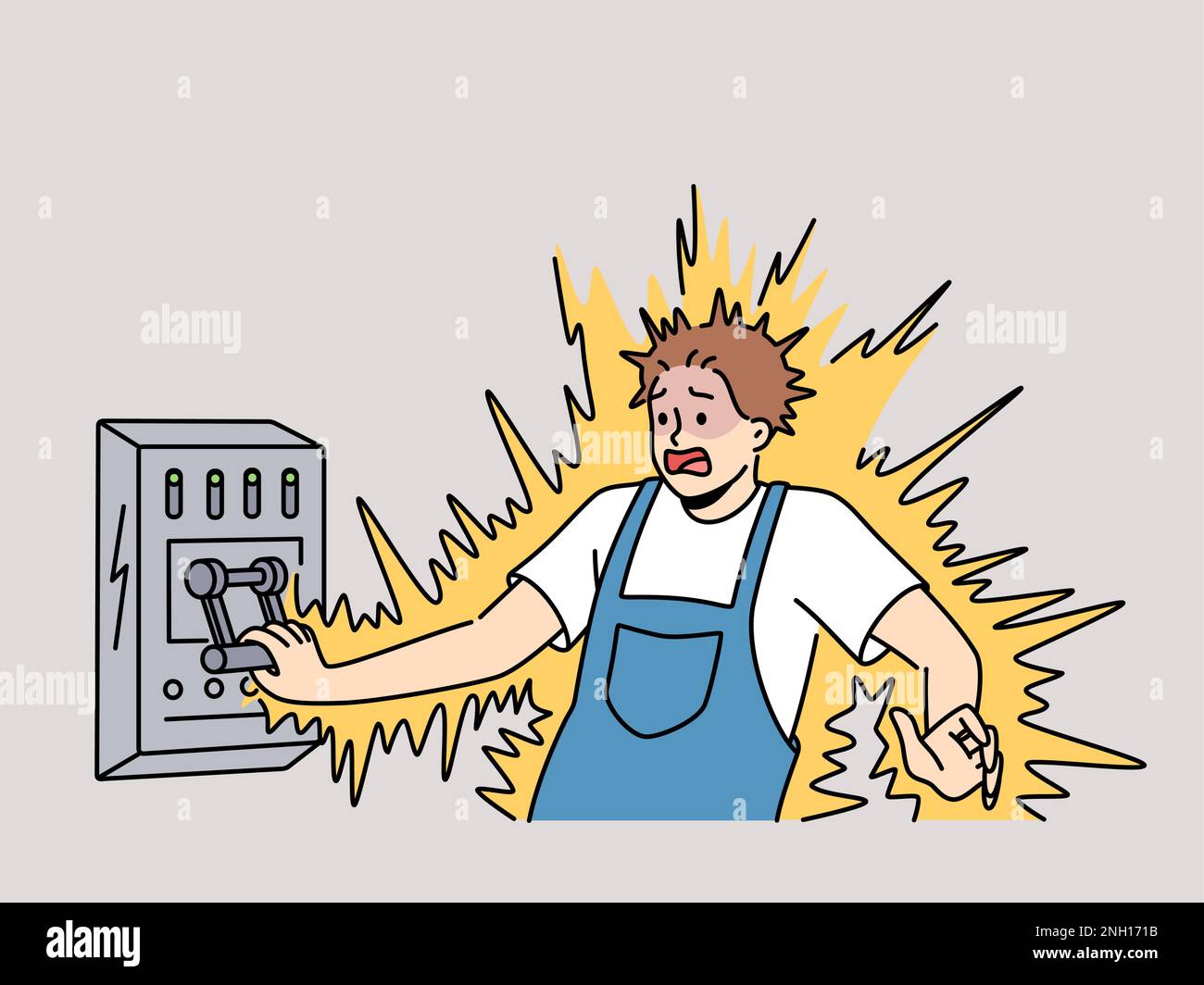 Man get electric shock from dashboard. Technician or mechanic suffer