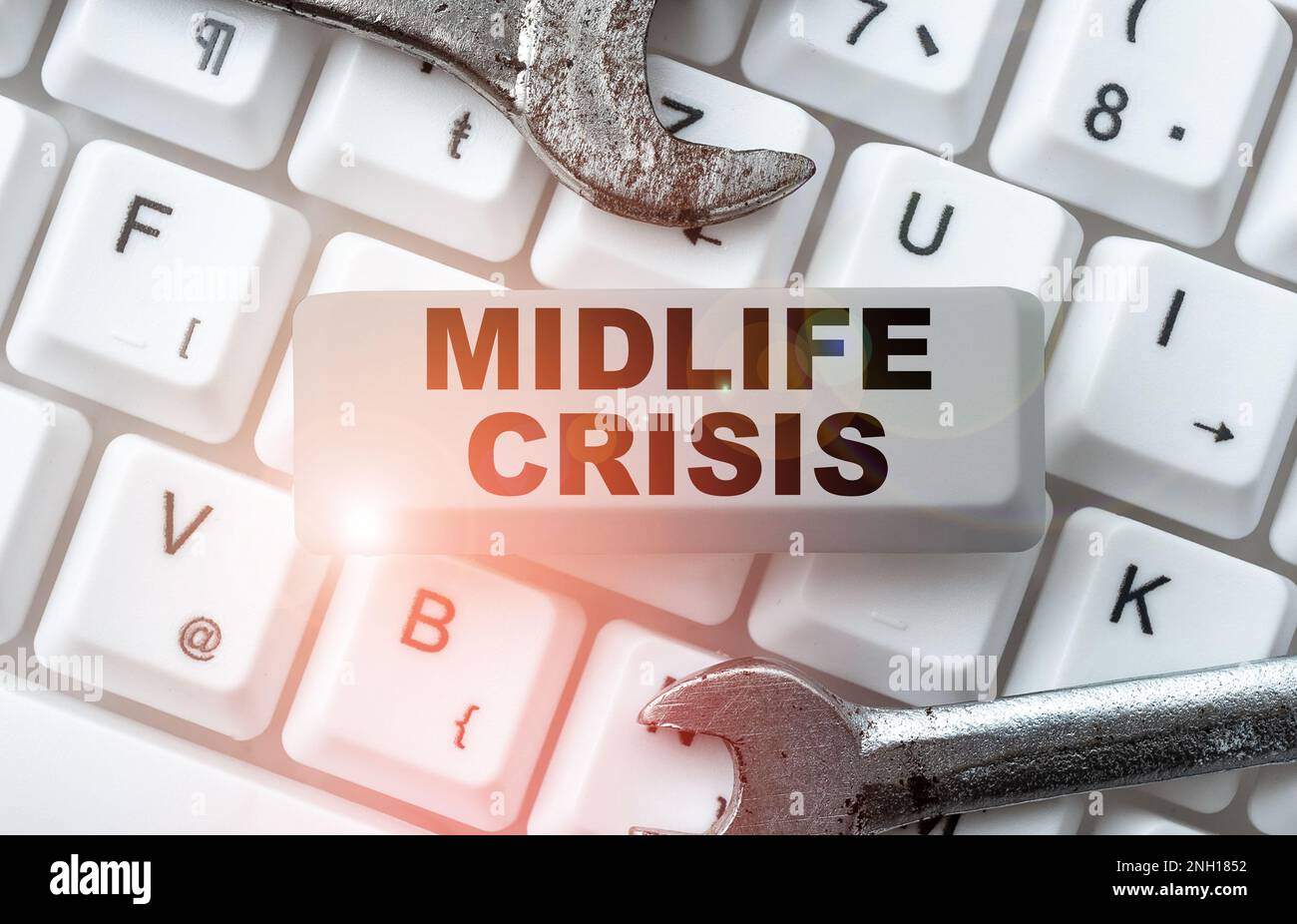 Handwriting text Midlife Crisis, Business approach Software development technique Decomposing an application Stock Photo