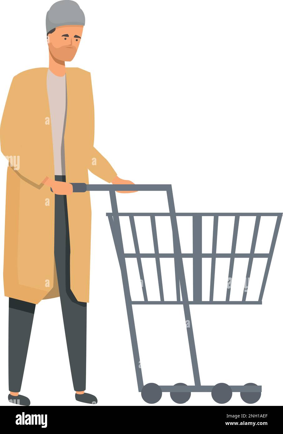 Homeless with shop cart icon cartoon vector. Poverty people. Money crisis Stock Vector