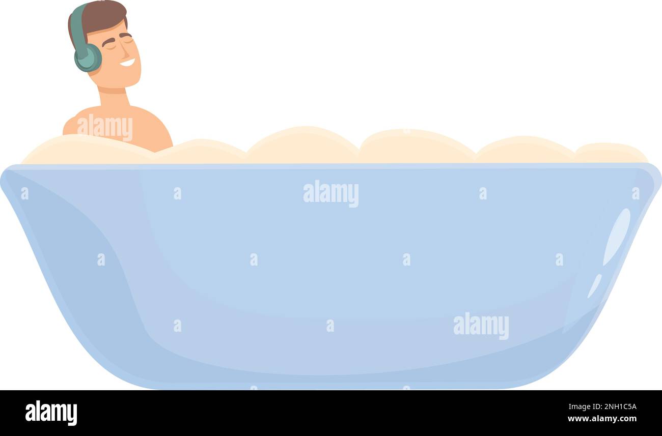 Warm bath listen music icon cartoon vector. Water shower. Take hot