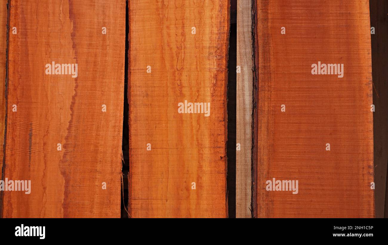 Arrangement stack of wooden planks block at a furniture craftsman's