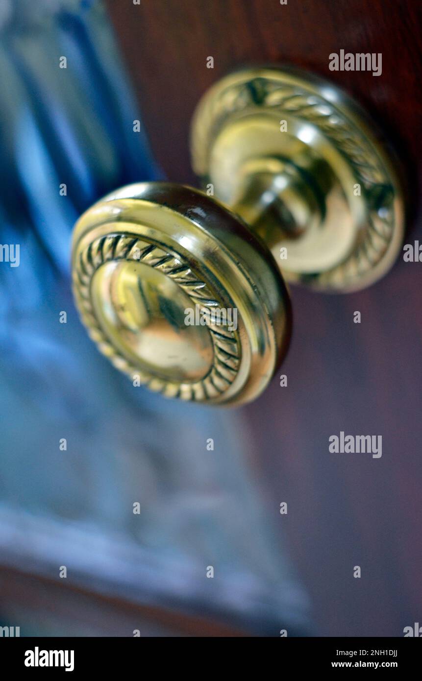 shiny polished brass internal door knob Stock Photo