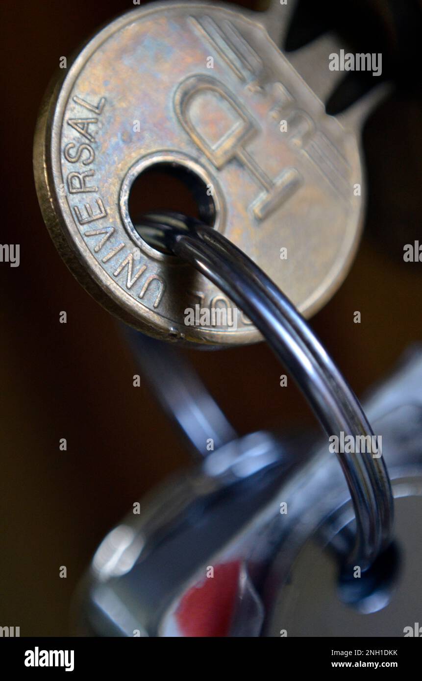 key on key ring in door lock Stock Photo